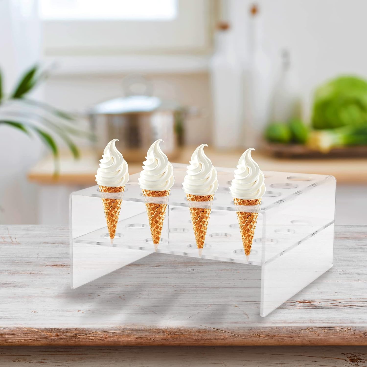 KenSyuInt 16 Holes Ice Cream Cone Holder Stand, Acrylic Cupcake Cones