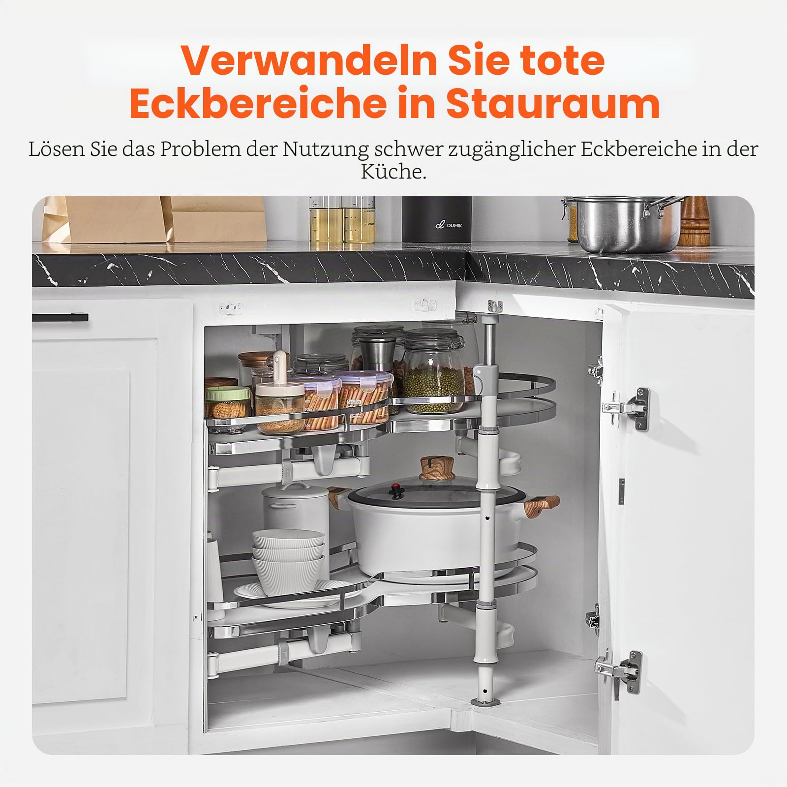 VEVOR Schwenkbarer Eckschrank ausziehbarer Organizer für breite Jalousienschränke, 2-stufiges höhenverstellbares Schwenktablett, sanft schließender Küchen-Cloud-Jalousie-Organizer, Links offen