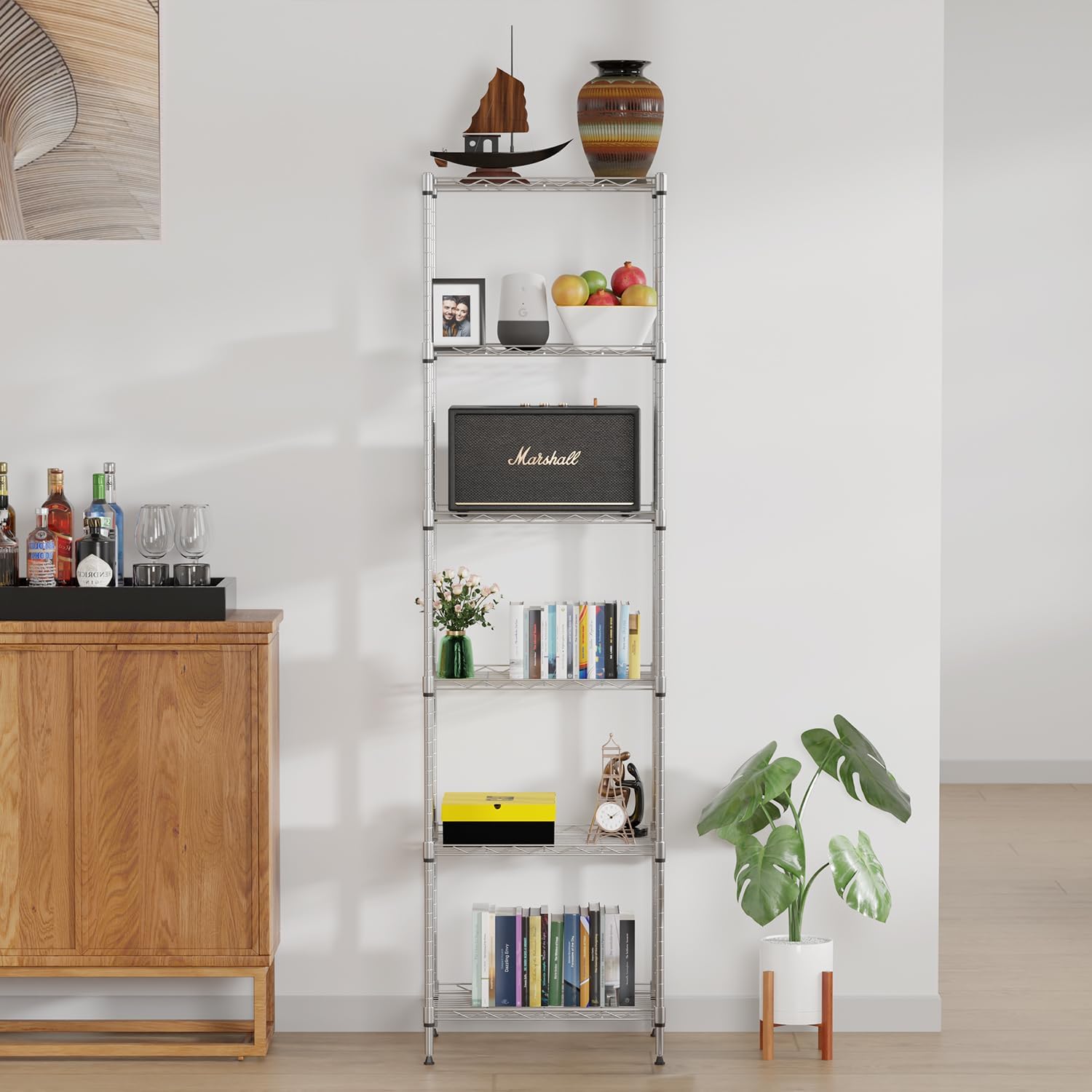 BestOffice 6-Shelf Storage Shelves, Adjustable Shelving Unit Wire Shelving Metal Shelves,11.8" D x 16.7" W x 63.6" H,Chrome