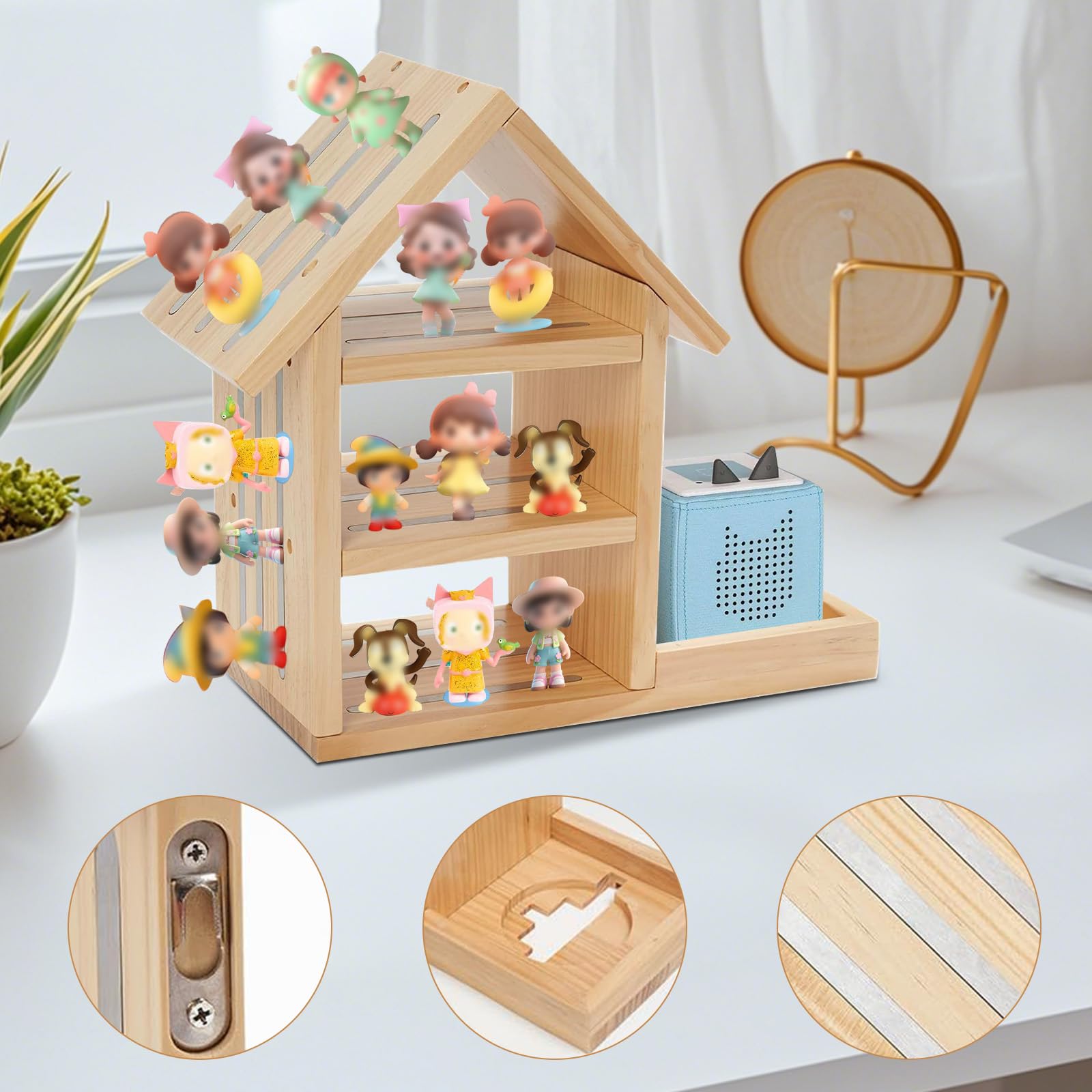 Étagère murale en forme de maison pour Tonie, étagère magnétique adaptée pour TonieBox 1 et TonieBox 2, étagère murale en bois de pin pour 50 à 70 figurines Tonies, étagère Tonie pour filles