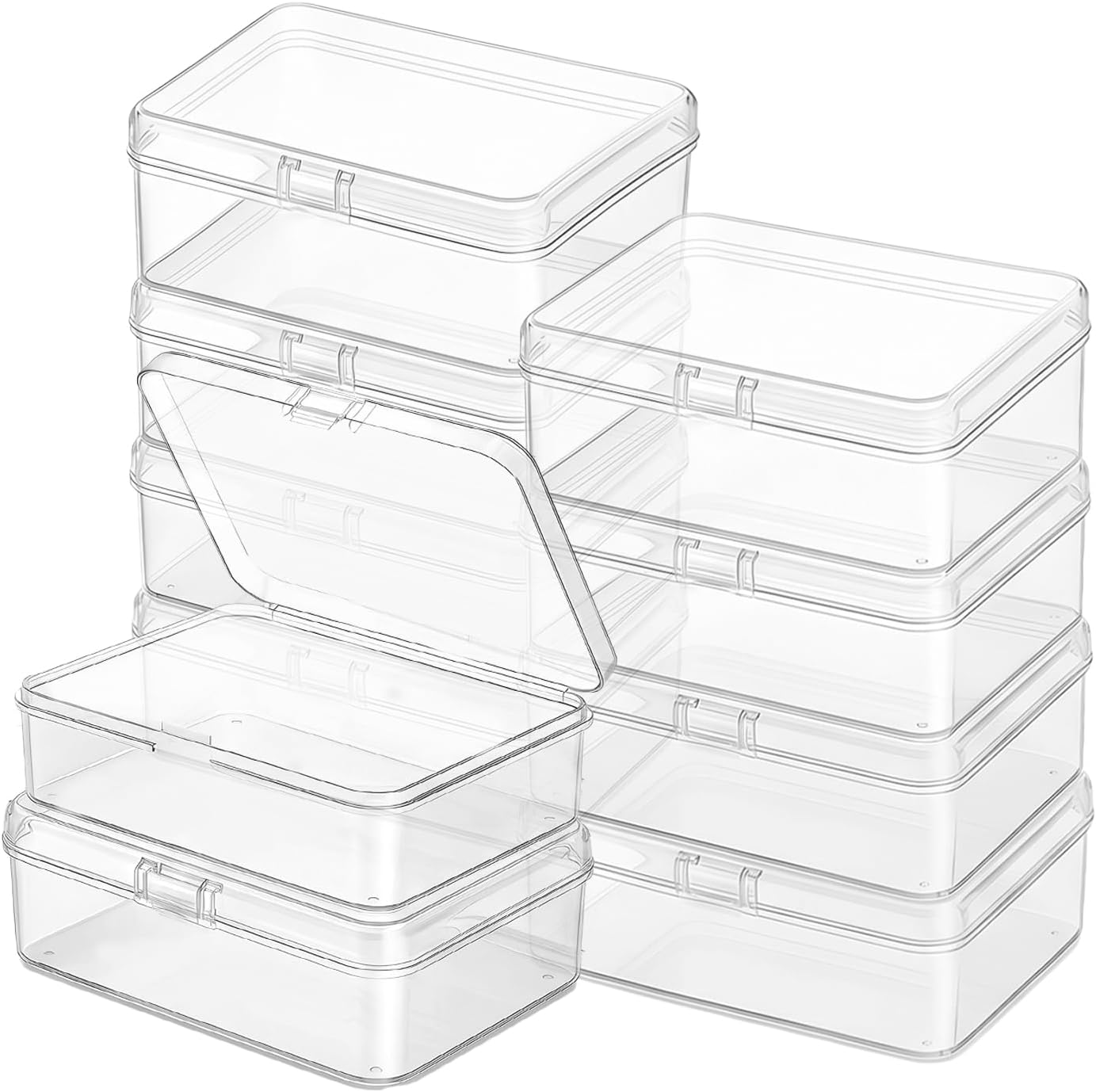 Portable Rectangle Plastic Storage Containers with Lid, Clear Small Organizer Box for Beads, Crafts Accessories, Small Items Organizing (8, 6.1 × 2.5 × 1.2 inches)