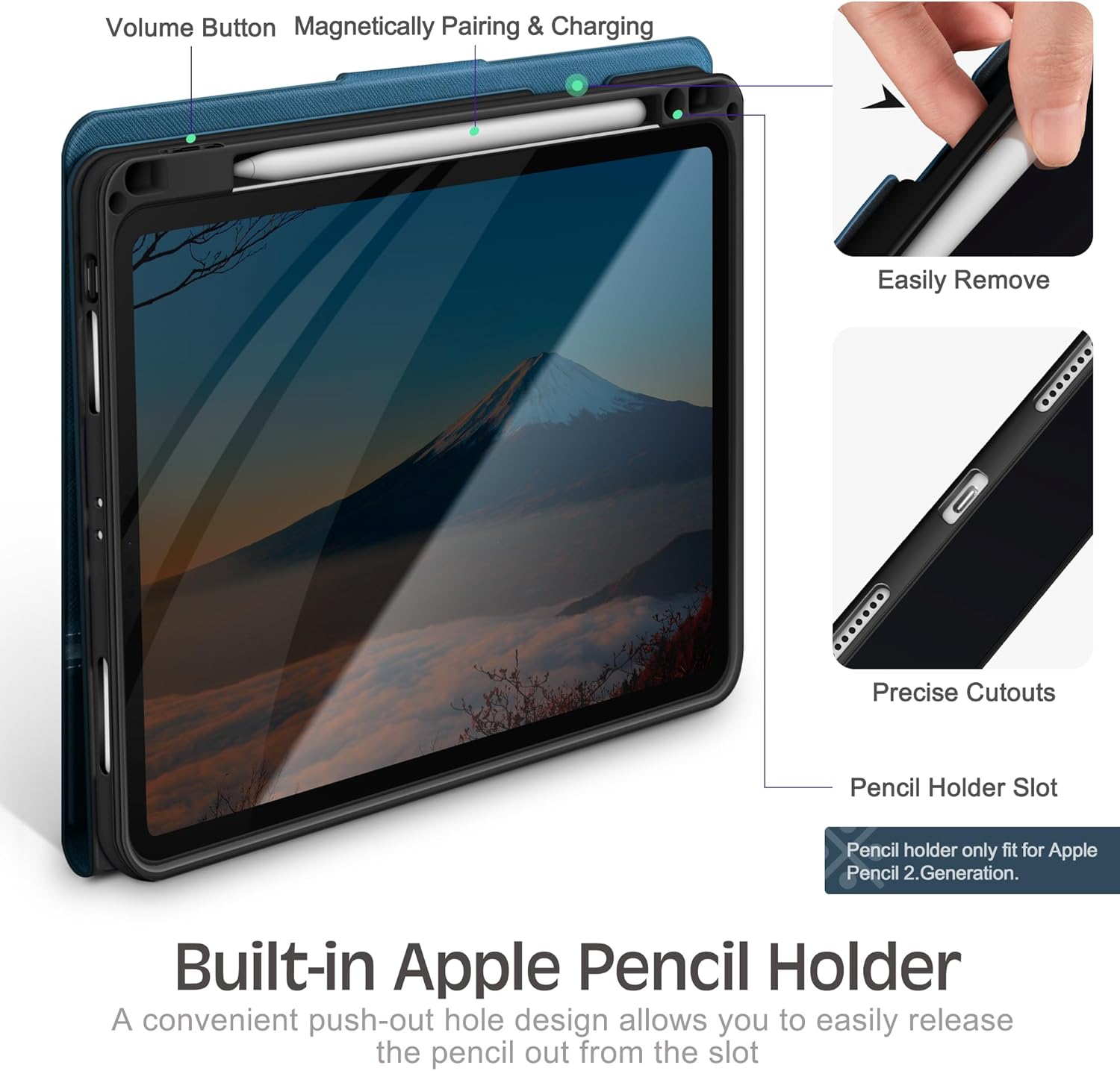 KingBlanc Case for iPad Pro 11 inch 4th/3rd/2nd/1st Generation (2022/2021/2020/2018) with Pencil Holder, PU Leather Protective Stand Folio, Auto Sleep/Wake, Multi-Angles for Viewing/Typing, Blue - Image 6