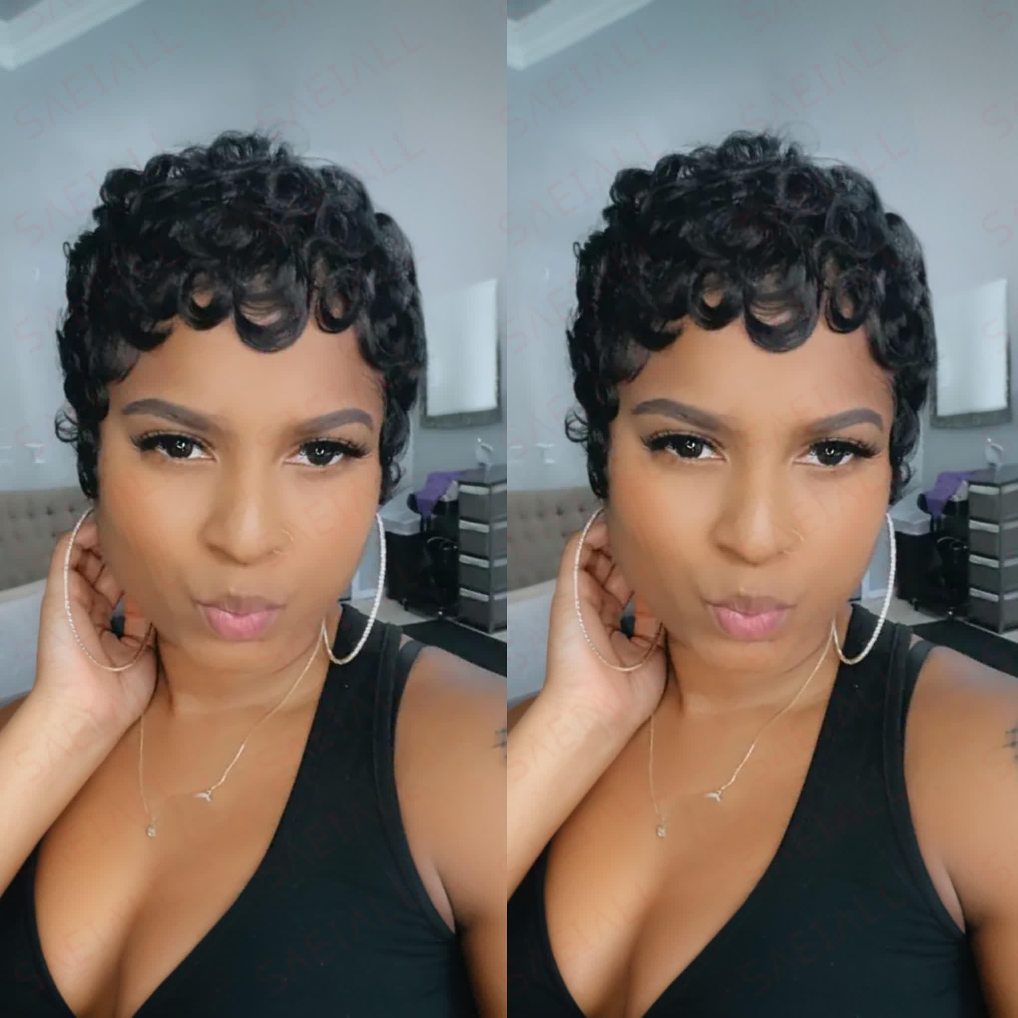 Short Curly Pixie Cut Wig Human Hair Elegant Layered Glueless Daily Wear Natural Black Layered Pixie Wig Human Hair for Black Women  main image 3