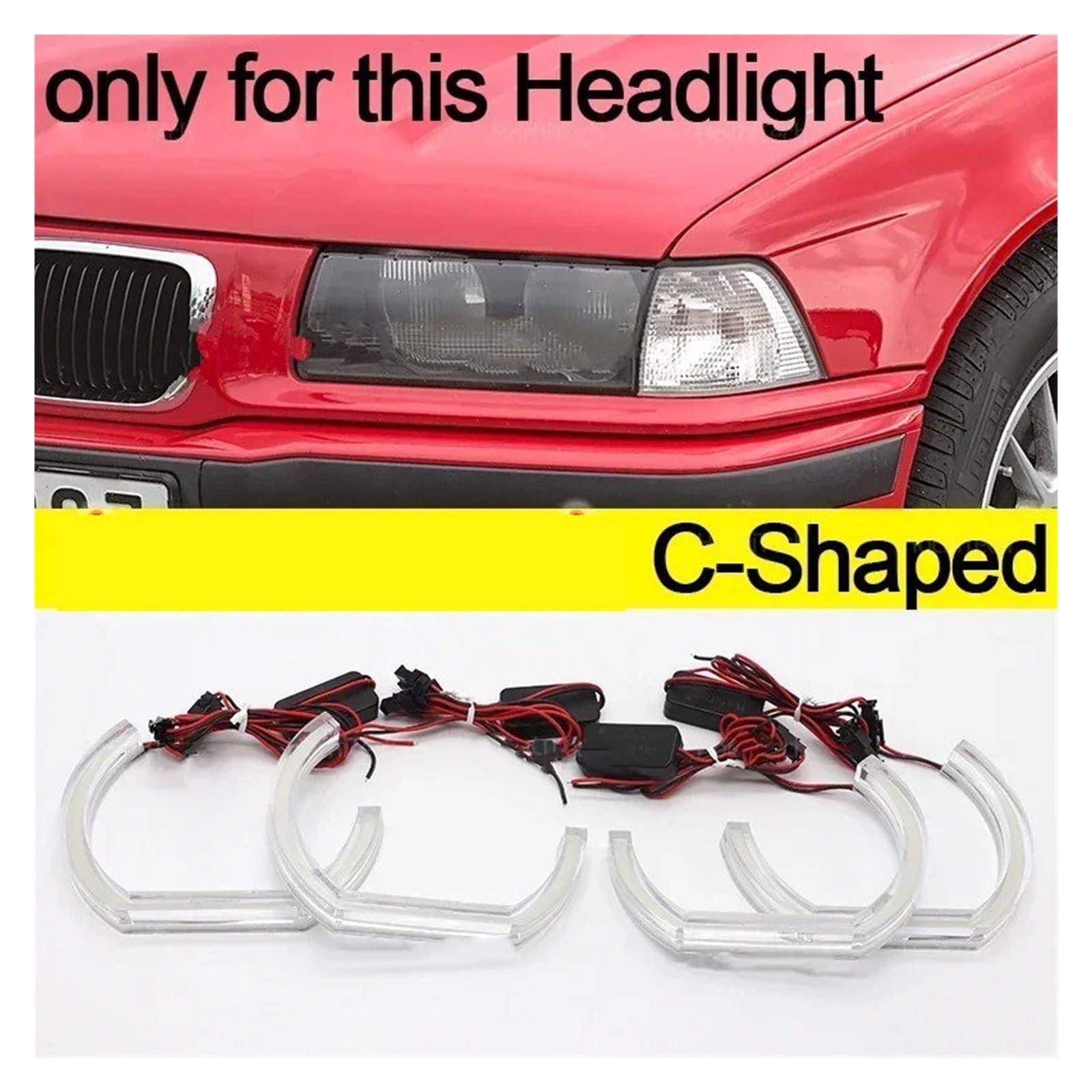 Fari occhio d'angelo Per BMW Serie 3 E36 1990-2000 Angel Eyes LED CSL Per Style Kit Anello Faro Giallo Limone Luce Diurna DRL Anelli halo LED
