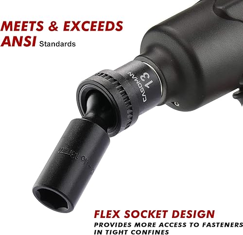 Miniatura 6 de CASOMAN Juego de dados de impacto universal estándar profundo de 10 piezas, 38 pulgadas, 6 puntos, CR-MO, métrico, 0.394-0.748 in