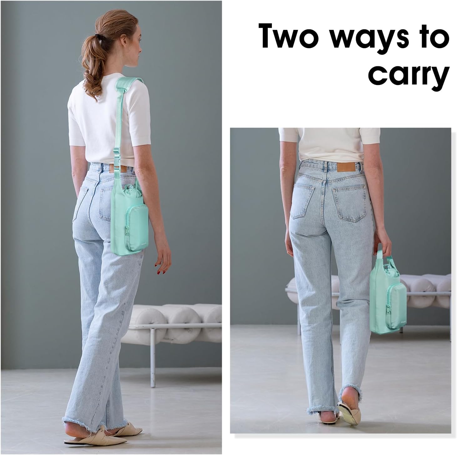 Ceneda Water Bottle Carrier Bag with Phone Pocket 32oz 40oz Tumbler Insulated Water Bottle Holder with Adjustable Shoulder Strap Carrier Sling Bag (Mint Green) - Image 7