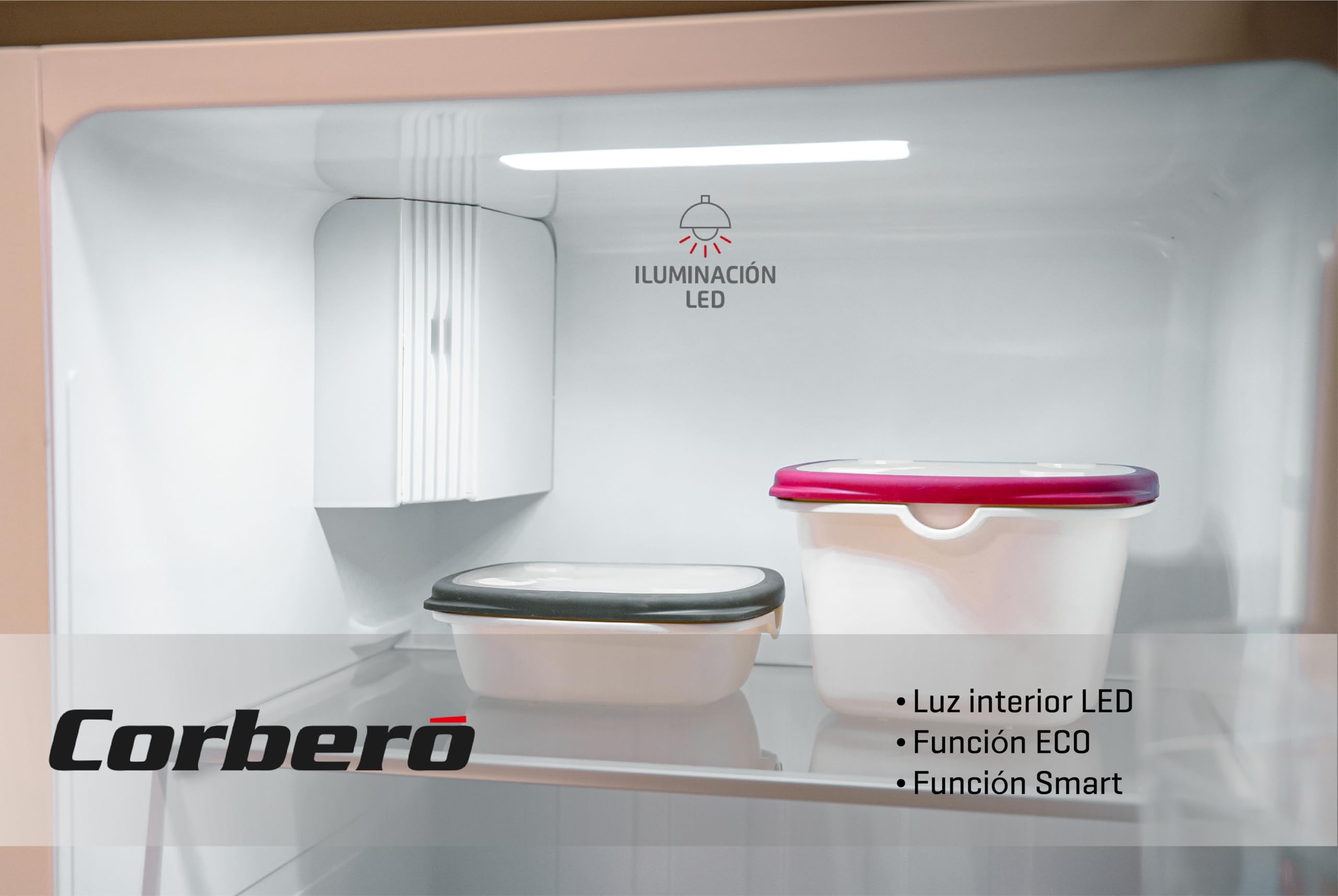 Corberó - Amerykańska lodówka | CFSBSH634NFX | 442L | 186 cm | No Frost | Inwerter | Wyświetlacz | Światło LED | 2 szuflady | Funkcja ECO | Półki szklane | Srebro Trim | Inox