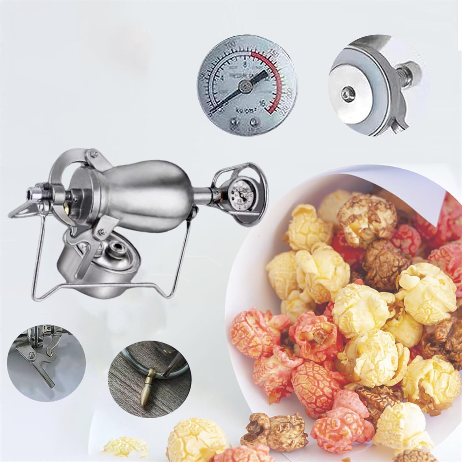 398ml Chińska Maszyna Do Popcornu Z Manometrem, Korba Ręczna Ze Stali Nierdzewnej 304 Retro Nostalgiczna Mini Maszyna Do Popcornu, Wzmacniacz Żywności Z Armatą Ręczną
