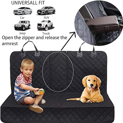 Miniatura 7 de Funda de asiento de automóvil para perro para asiento trasero, impermeable, compatible con reposabrazos y cinturón de seguridad, protector universal