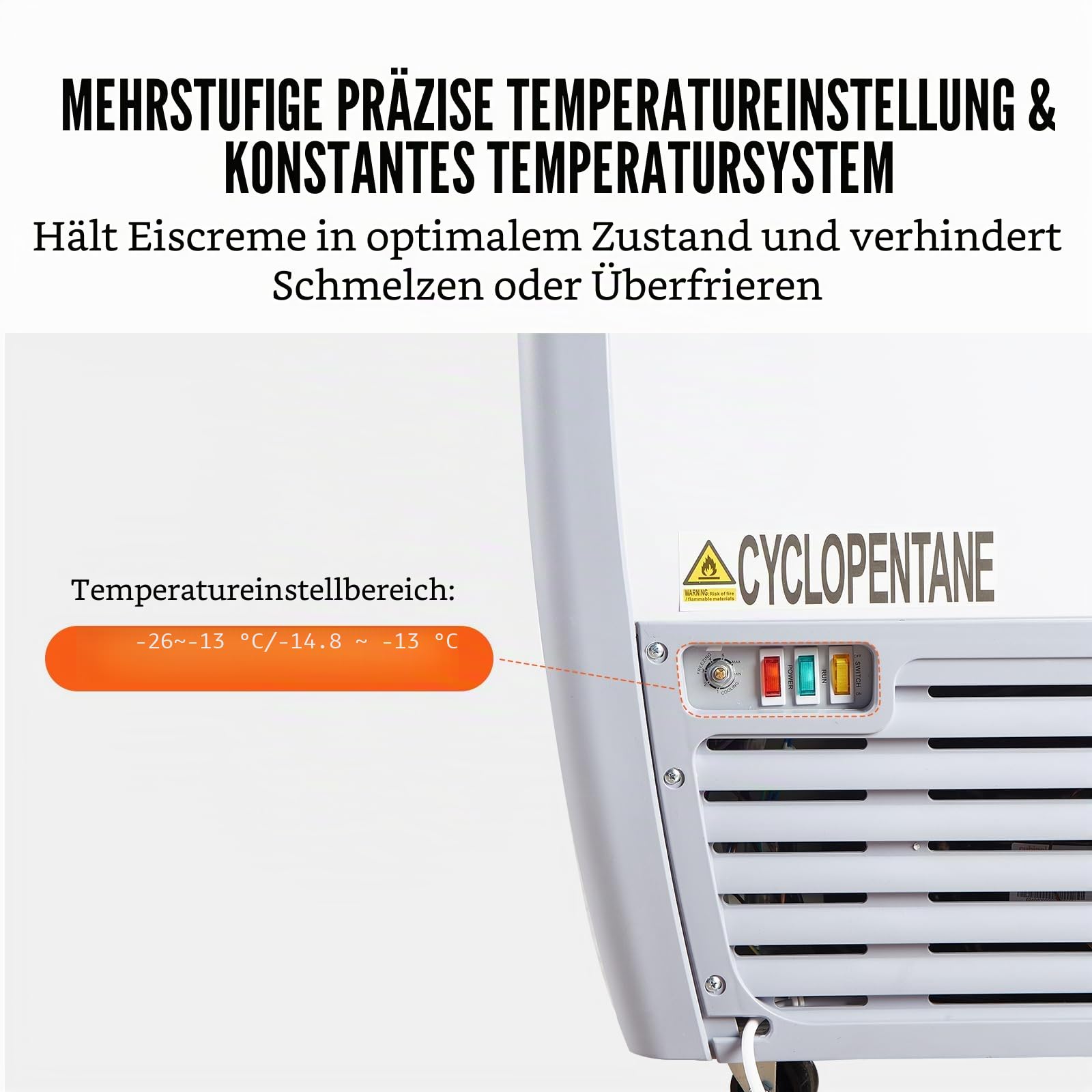 VEVOR Kommerzielle Eiscreme-Vitrine, 460 L Gefriertruhe, Mobiler Tiefkühlschrank mit Glasplatte, Restaurant-Gelato-Tauchschrank mit 5 Drahtkörben, 2 Glasschiebetüren, Feststellrollen, Weiß