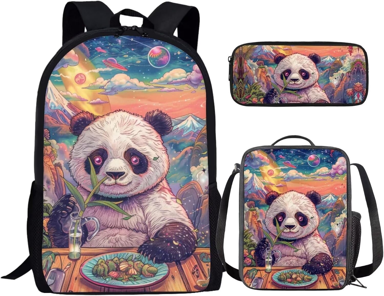 Kids 17 Inch Print Backpack with Lunch Box Lightweight Comfy Padded Back Steam Locomotive Train Backpack for Boys Girls Elementary School Bag Trendy Blue Bookbag with Pencil Case