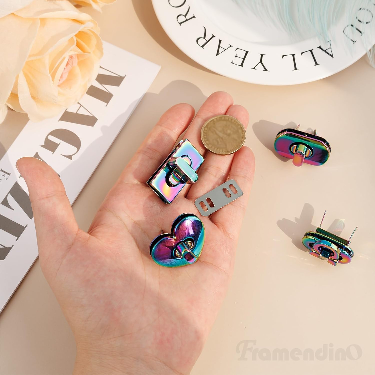 Framendino, 4 Pack Rainbow Color Twist Turn Lock Clasp Bag Closure Latches for DIY Handbag Purse Making