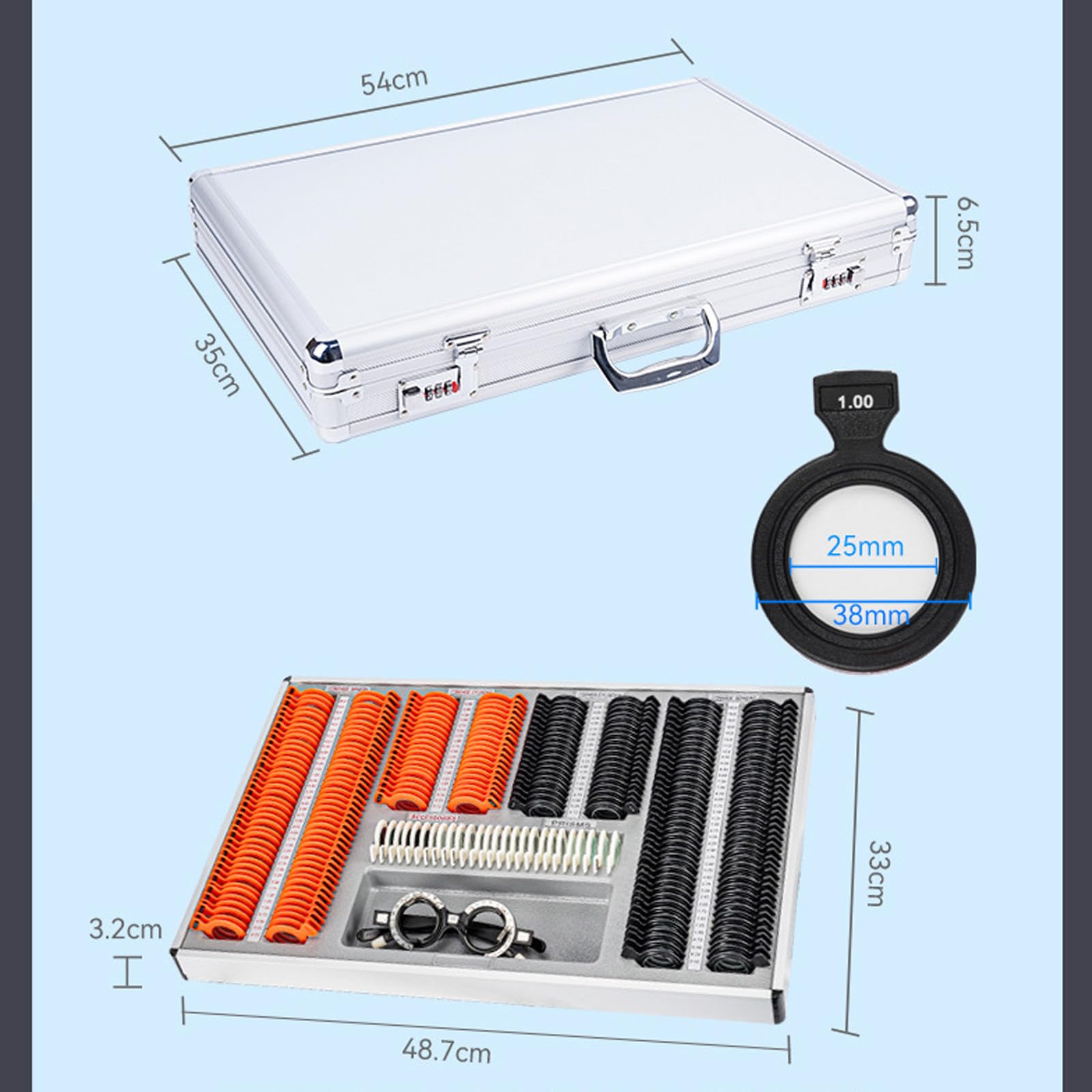 Kit optometria 266 pezzi occhiali da test oculari in plastica – Accessori essenziali per la protezione degli occhi per ospedali oculistici – Include custodia in alluminio e set di lenti ottiche