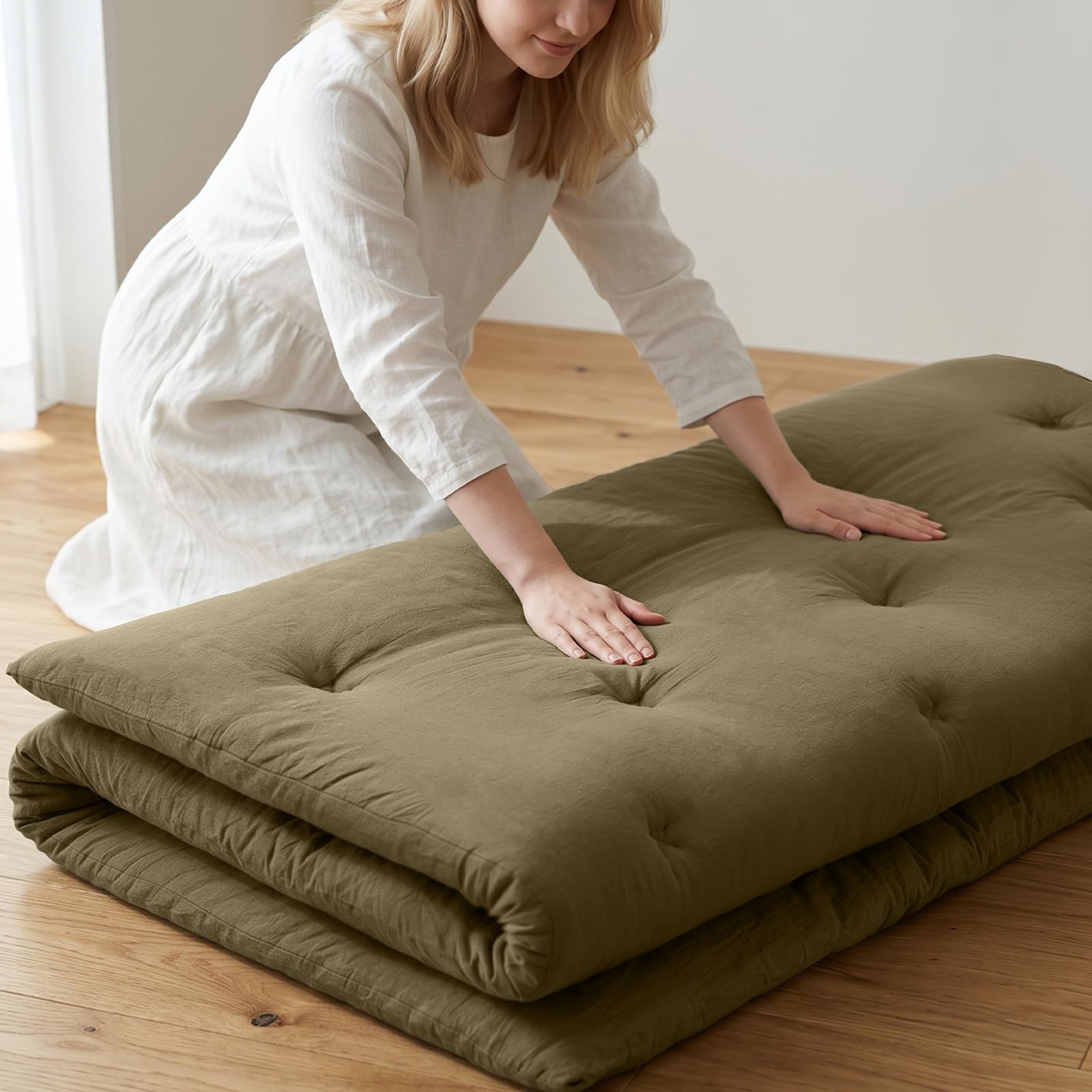 Photo 1 of ZonLi Japanese Floor Mattress, 100% Cotton Cover Foldable Futon Mattress
