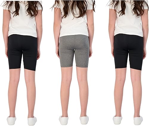 Miniatura 4 de Hind Paquete de 3 pantalones cortos deportivos para niñas, pantalones cortos de bicicleta, ropa de entrenamiento para niñas
