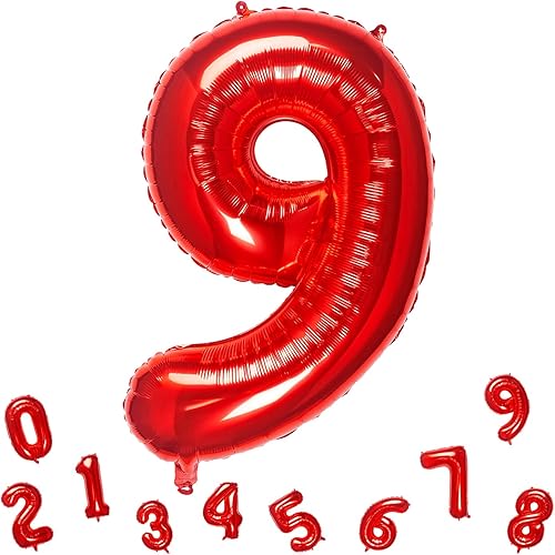 Miniatura 8 de Globos rojos del número 8 de 32 pulgadas, globos de aluminio digitales, suministros de decoración para fiestas de cumpleaños (globo rojo número 8)