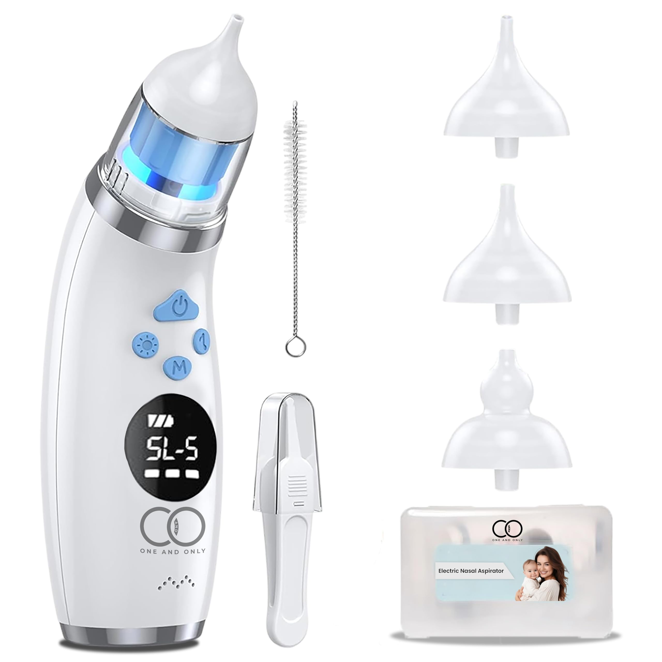 ONE AND ONLY Electric Nasal aspirator for baby newborn Rechargeable Electric Nasal Aspirator with 5 Suction Levels | 3 Food Grade Soft Silicon Nozzles | IPX6 Waterproof, Self Cleaning, Music & Light Function-image-14