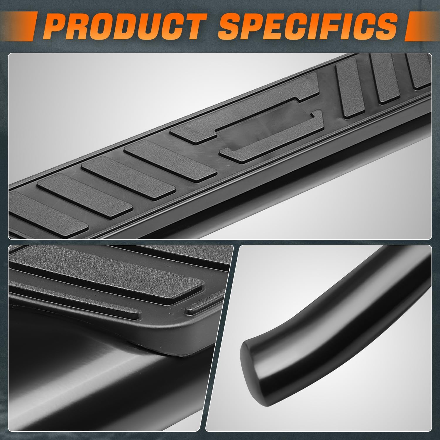 5 in. OD Oval Tubing Black Steel Side Step Nerf Bar Compatible with 19-20 Ram 1500 Quad/Extended Cab CAAP-STEPS5C-013BK