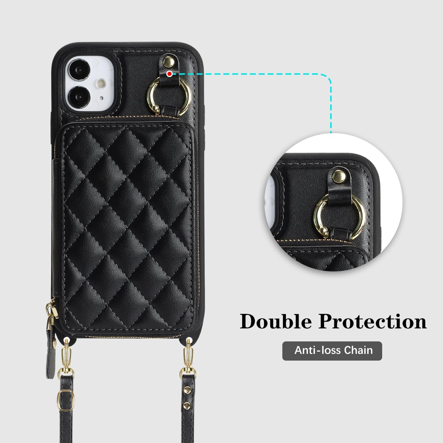 Cavor for iPhone 11 Wallet Case with Card Holder for Women Men, for iPhone 11 Case with Strap, Crossbody Lanyard Phone Case, Magnetic Detachable Compatible with Magsafe-Black