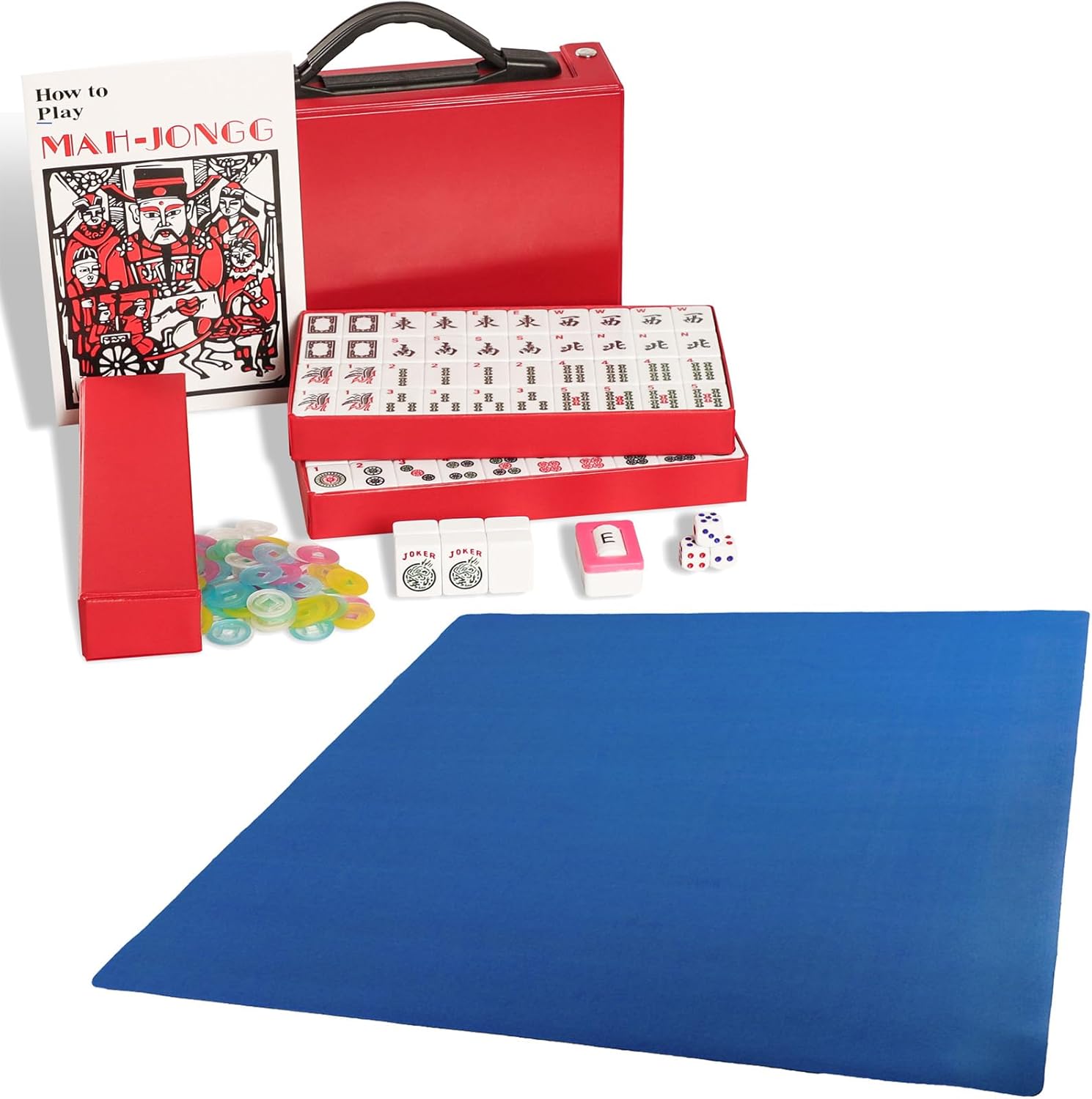 GUSTARIA American Mahjong Set with Mahjong Mat Blue, Travel