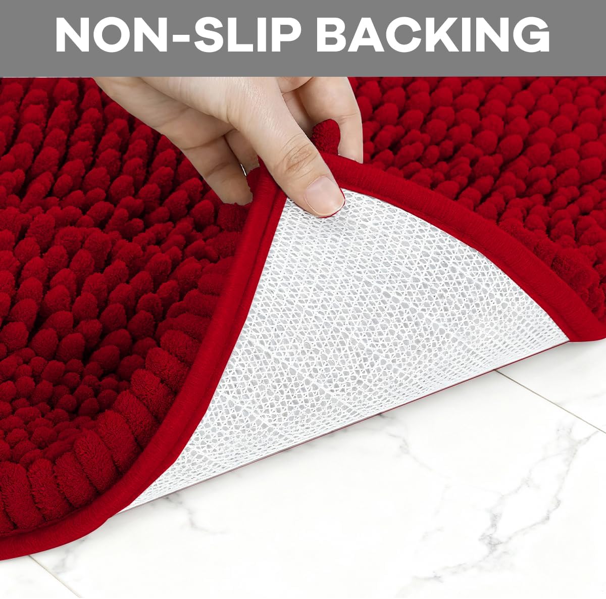 Burgundy Bathroom Rugs Sets 4 Piece with Toilet Lid Cover, Non Slip Bathroom Mats Extra Soft Chenille Bath Rugs Absorbent Shaggy Rugs Perfect Plush Mats U-Shaped Toilet Rug Set Home Decoration
