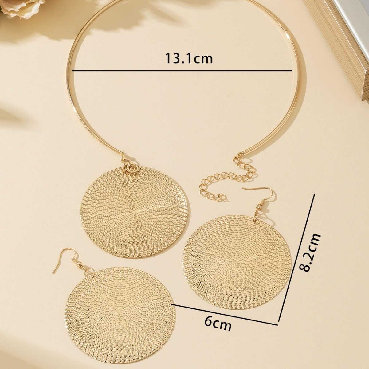 Disc Earrings Necklace Set for Women Gold Leopard Big Round Disc Choker Necklace Dangle Drop Earrings Jewelry Set - Image 6