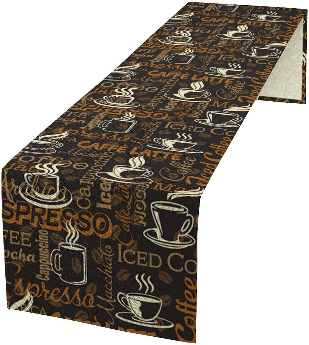 Coffee Table Runner Retro Colorful Coffee Cups and Beans Farmhouse Decoration for Home Party Kitchen Dining Table 13x120 Inch