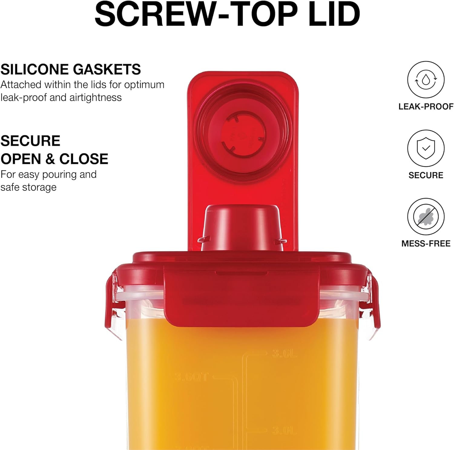 LocknLock Aqua Fridge Door Water Jug with Handle BPA Free Plastic Pitcher with Screw Top Lid Perfect for Making Teas and Juices, 1 Gallon, Red (Pack of 2)