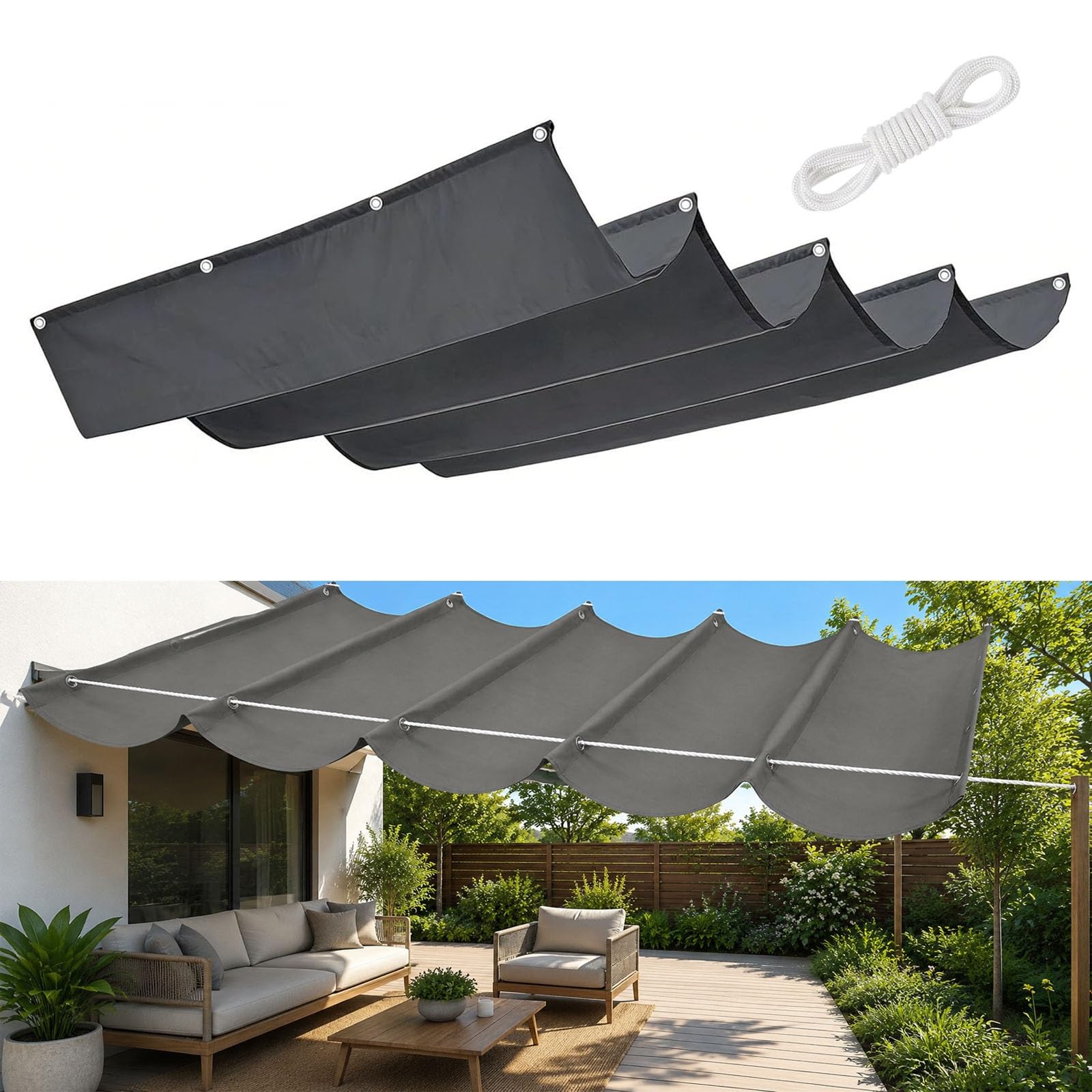 Voile ombrage rétractable vague anti-vent pour éliminer la chaleur du patio