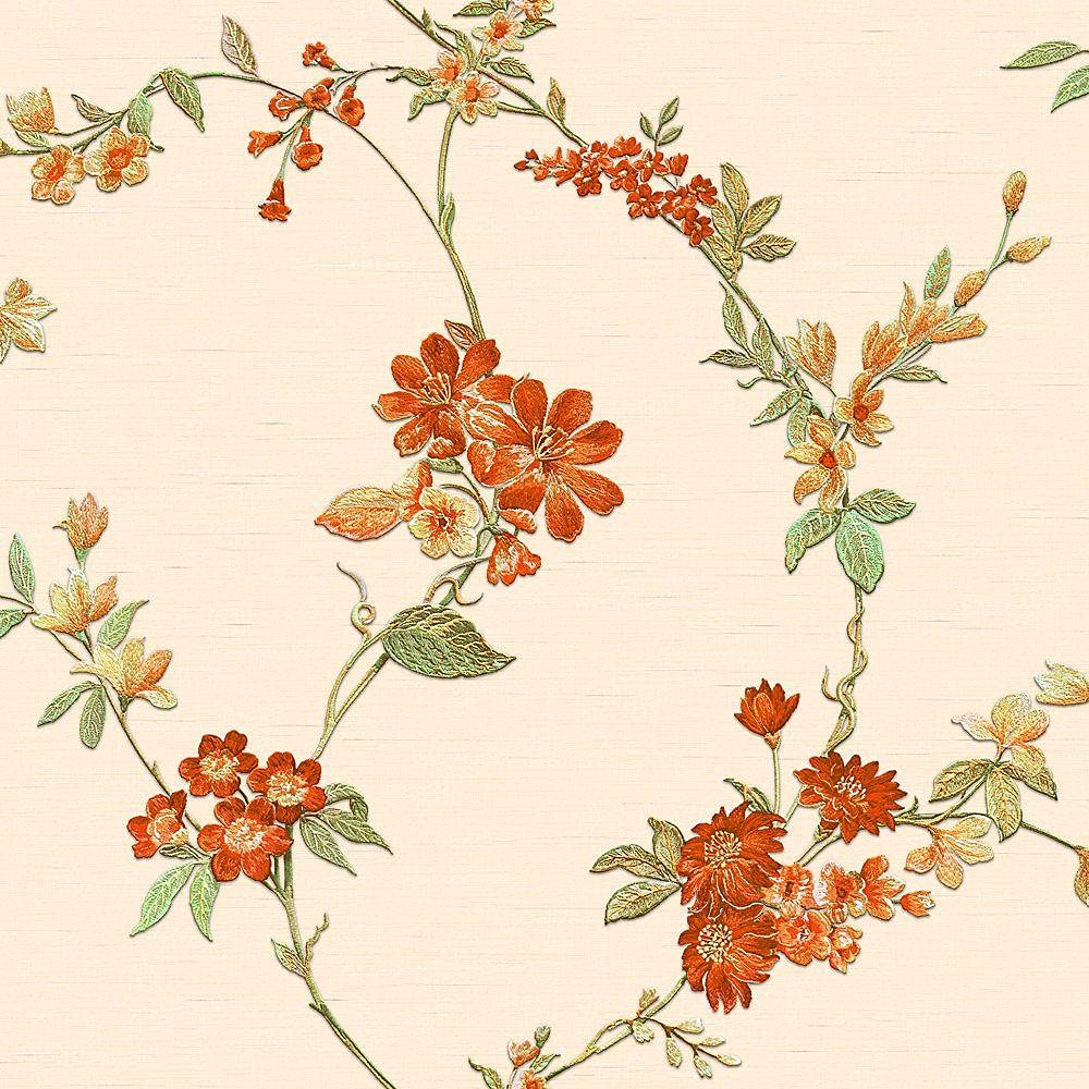 Yöl Orange/Cream - Sample Sample Cream Floral Wallpaper Textured Embossed Metallic Paste The Wall Vinyl