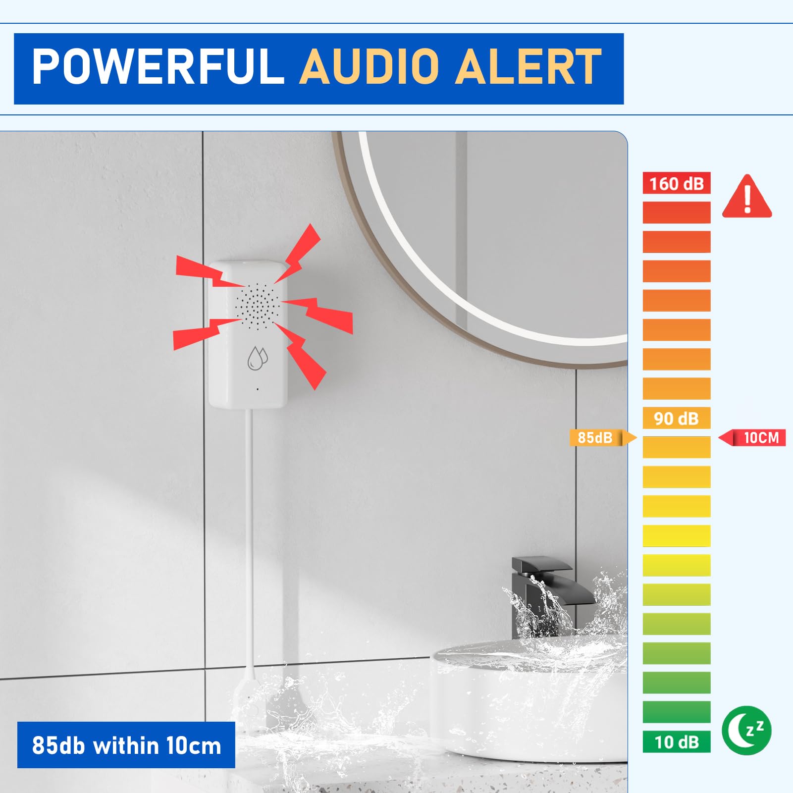 BSEED Allarme Acqua Smart, Nessun Hub Richiesto, Sensore Acqua Wi-Fi con Notifica a Distanza, Impermeabile IP65, Controllo tramite App Smart Life/Tuya, 5 Pezzo