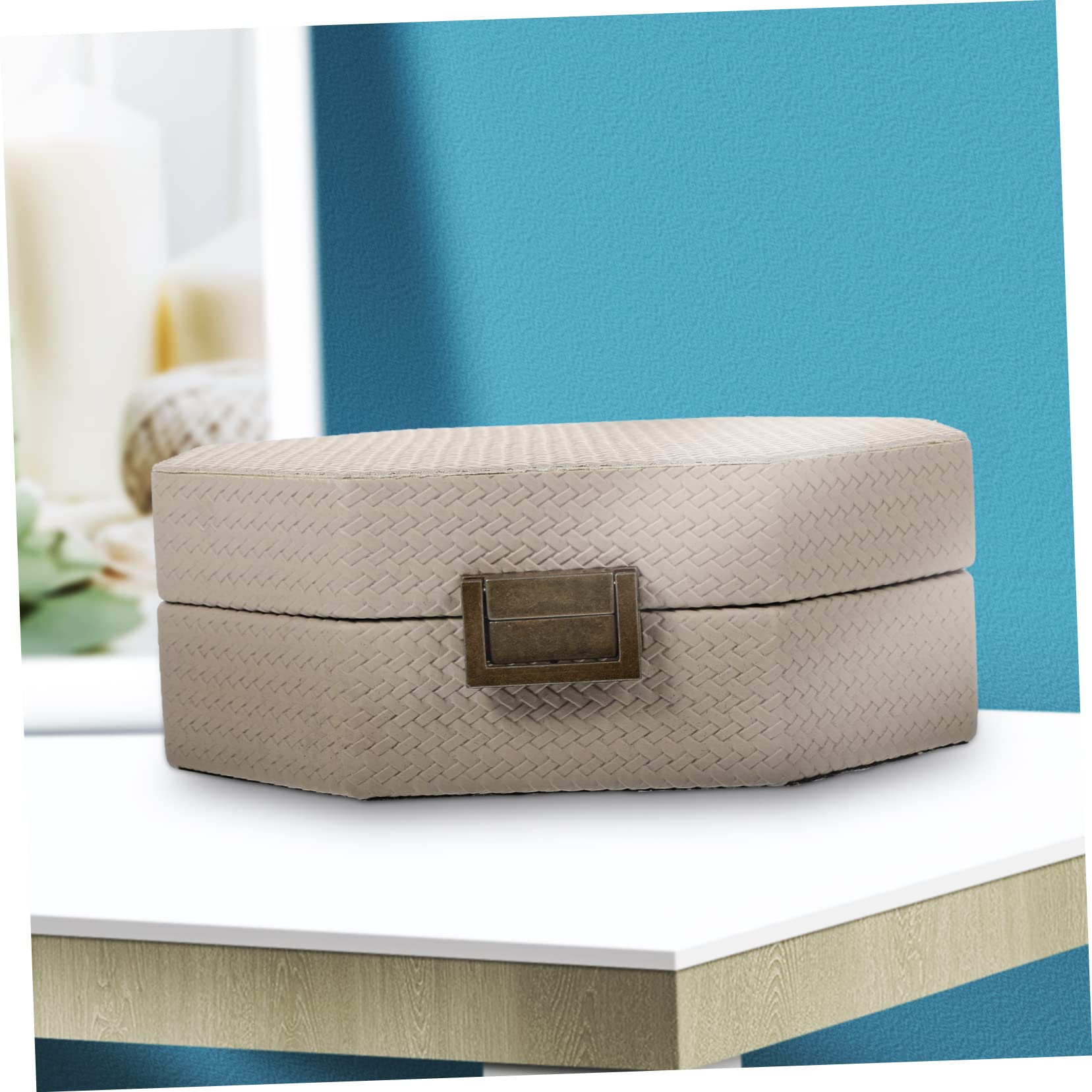 Beaupretty Boîtier de Montre Portable Beige en Cuir, Coffret Bijoux Simple