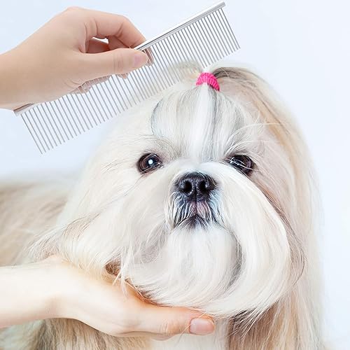 Miniatura 6 de GUBCUB Kit de peine de aseo para mascotas para cachorros pequeños peine removedor de manchas desgarradas peines 2 en 1 con dientes redondos para