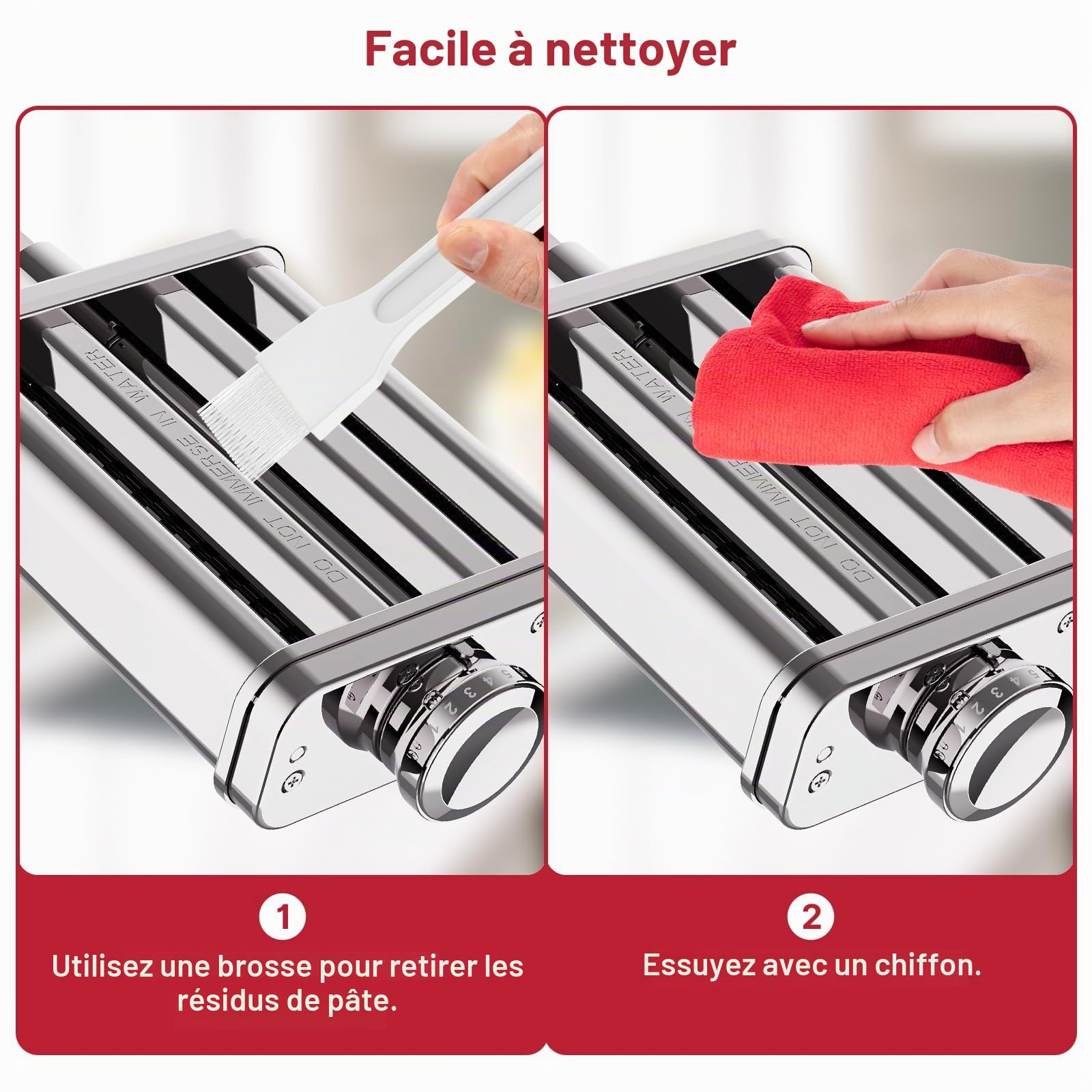 COFUN Acier Inoxydable Accessoires Machine à Pâtes pour KitchenAid, 3 en 1 Accessoire Laminoir pour KitchenAid Robot Pâtissier, Incl. Coupe-Spaghetti & Fettuccine, Rouleau Feuille à Pâtes, Guide pâtes