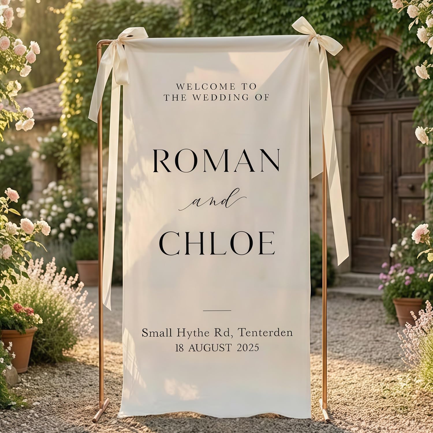 Custom Fabric Wedding Banner With Grommets/Hanging Option, Personalized Linen Welcome Sign, Cloth Ceremony Poster For Copper Stand Or Wooden Frame(100x300 cm)