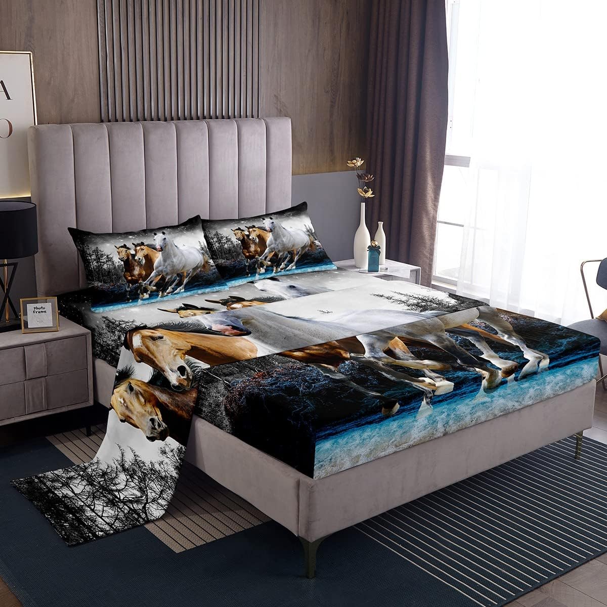Feelyou Horse Bedding Sheets Galloping Horse Bed Sheets for