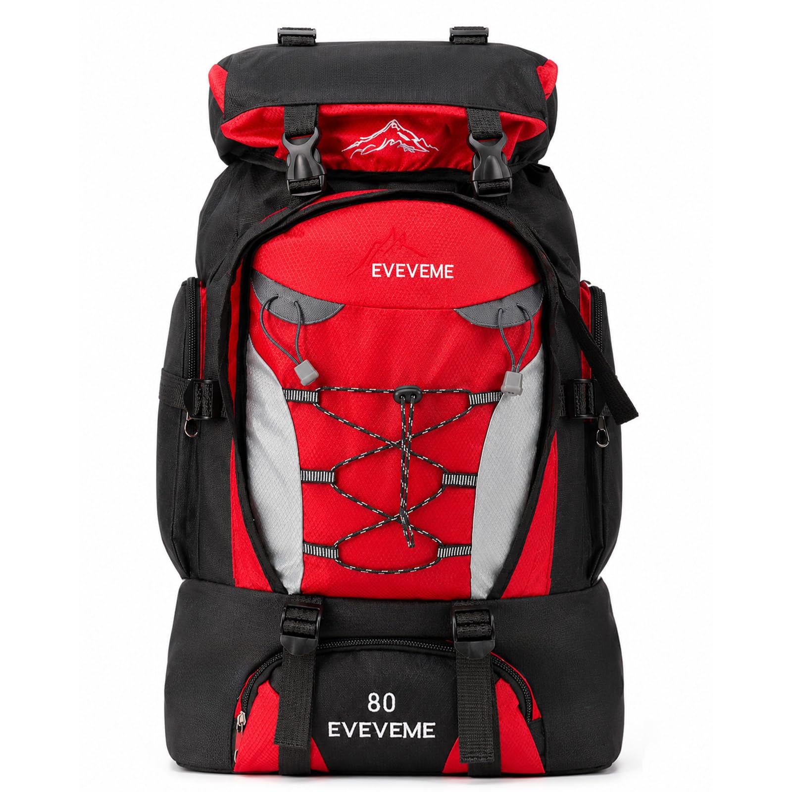 BREEZENEST 80L Internal Frame Hiking Backpack, Waterproof Camping Rucksack with Ergonomic Support System, Large Capacity Trekking Backpack for Mountaineering, Backpacking, Camping (Red)