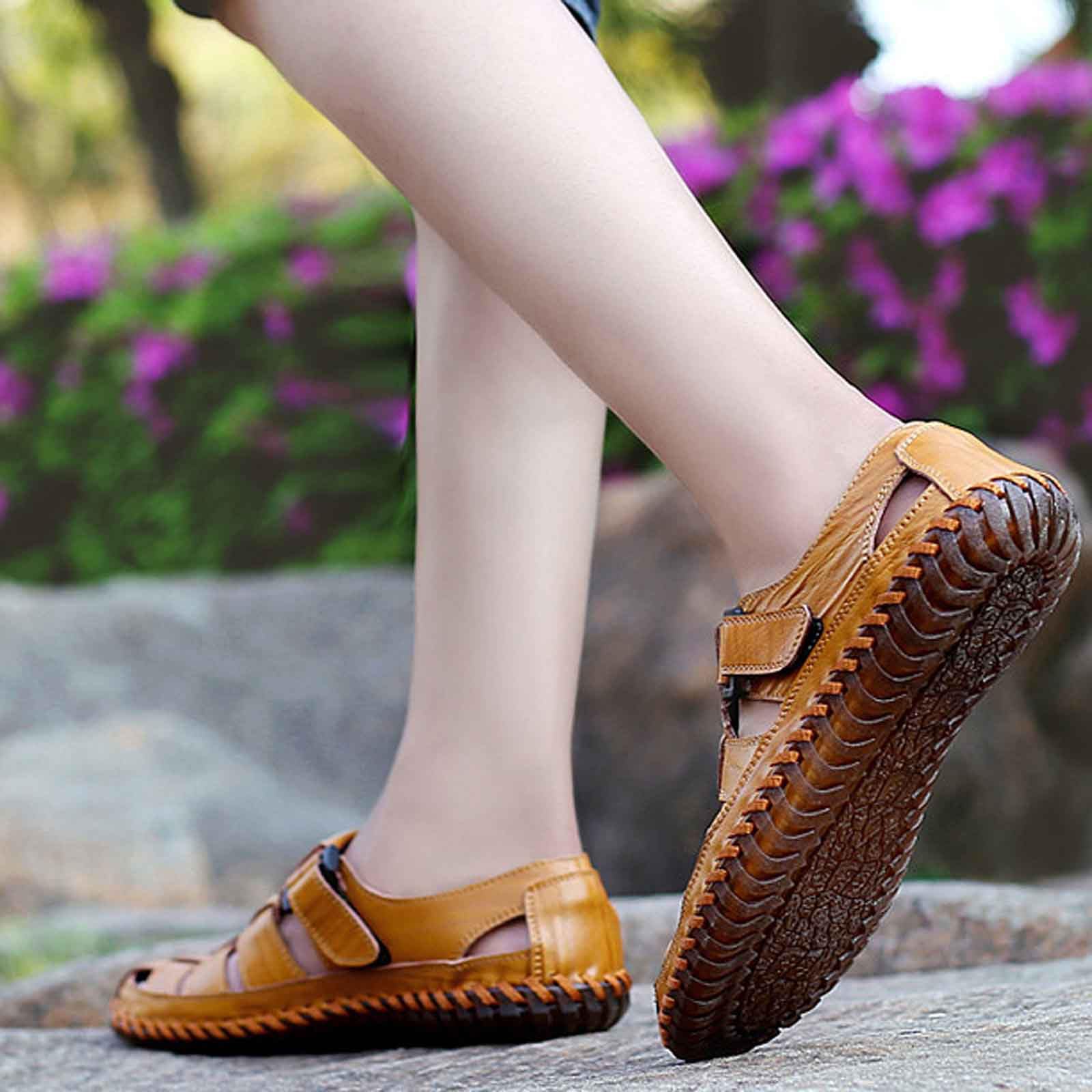 Sandalias Playa Hombre Suela de Goma Cuero con Bandas Ajustables Senderismo Casual Chanclas Piscina Transpirable Zapas Calzado Sandalia Punta Reforzada Secado Rapido para