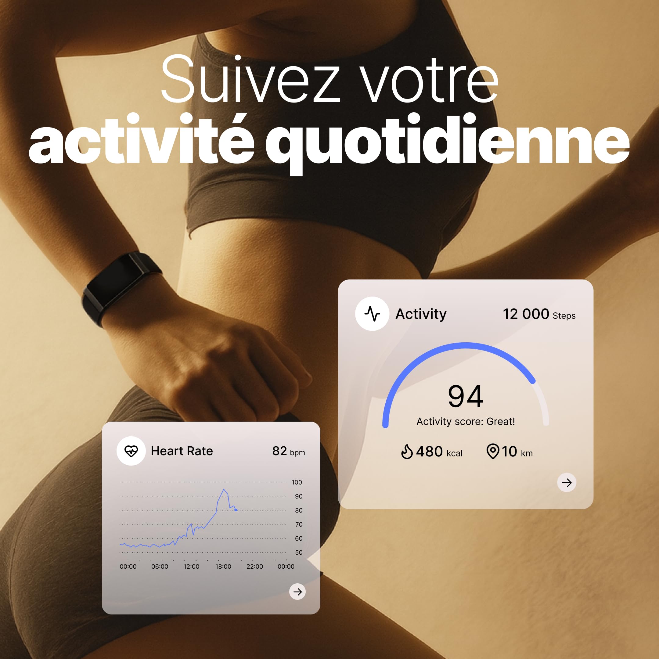 HAALE Smart Band Bracelet Connecté Santé & Fitness, Suivi du Sommeil, Fréquence Cardiaque & HRV, Oxygène Sanguin, Température Cutanée, Stress & Récupération, Étanche, Compatible iOS & Android