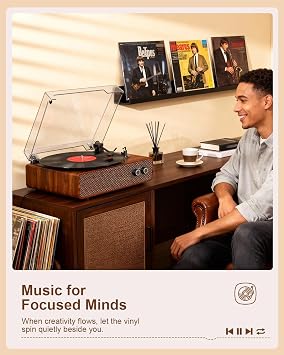 Vinyl Record Player Vintage 3 Speed Turntable Bluetooth with Upgraded Speakers, Adjustable Counterweight, Vinyl LP Player with Enhanced Sound, Aux-in & RCA Output,Light Wood
