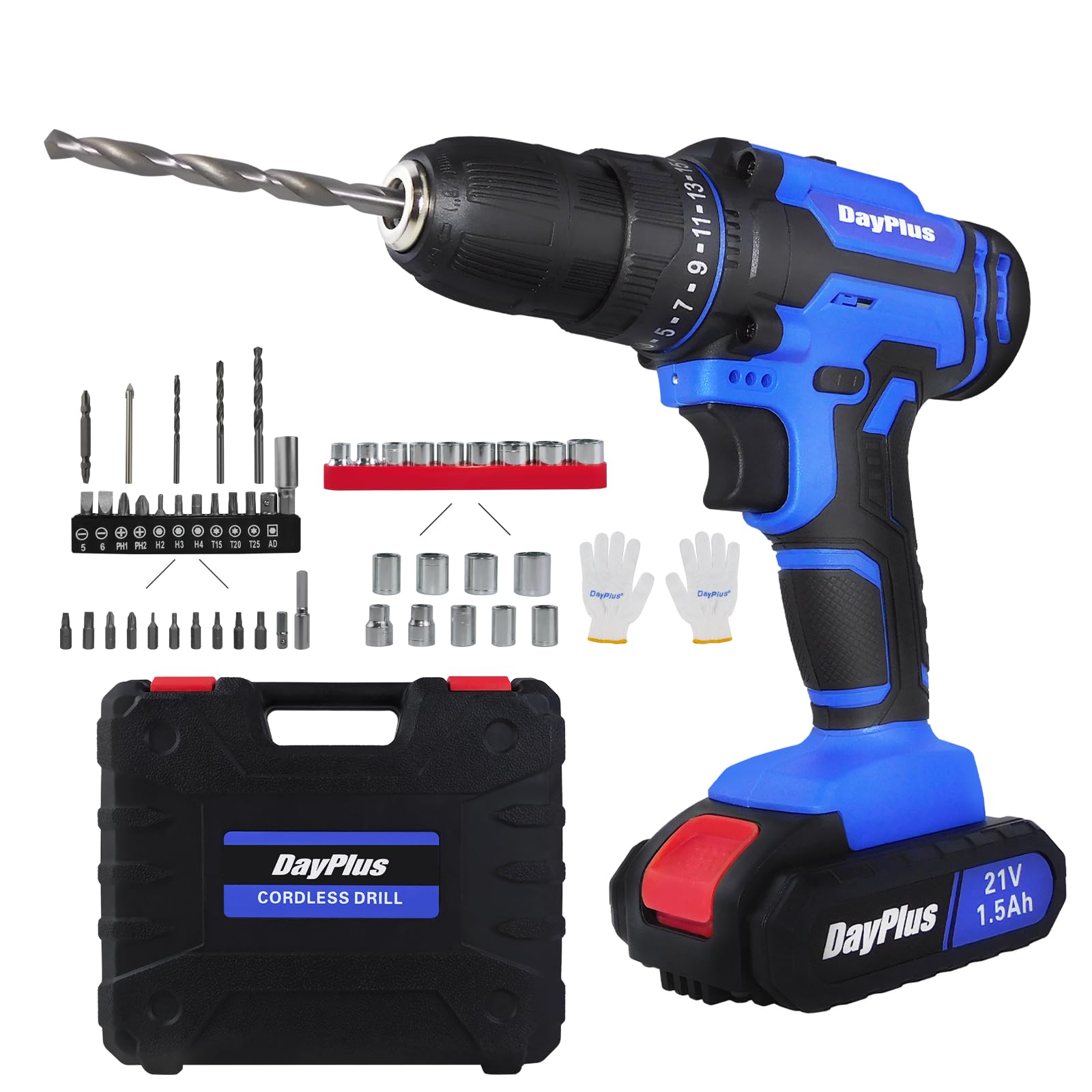 Battery Screwdriver Cordless Drill Set with 2X 1500mAh Battery, Battery Powered Handheld Drill Set with 1 Battery 1.5Ah, LED Work Light & Charger Included