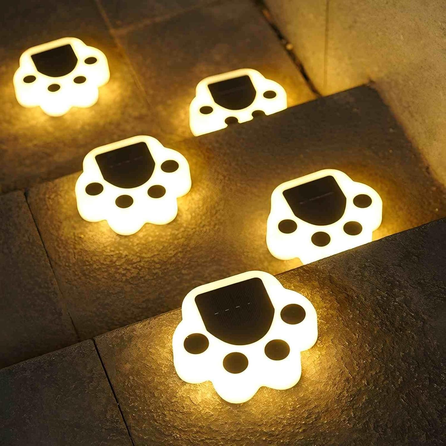 Solar Paw Print Lights 6 Pack, Outdoor Waterproof Solar Garden Lights, Lawn Patio Pathway Decorative Lights, Pet Dog Lovers Gifts for Women Mom Mother's Day(Warm White)