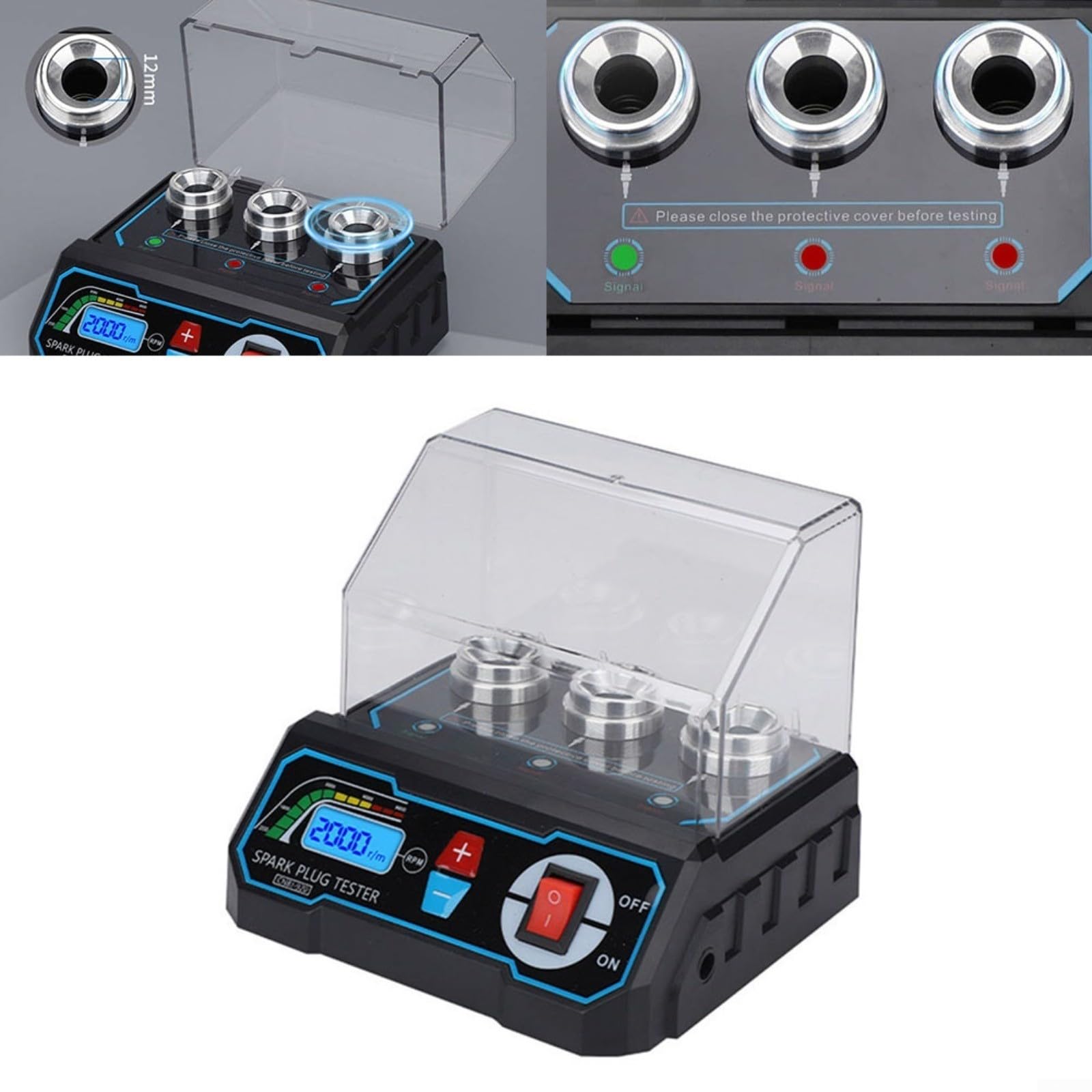 Probador de encendido de 12 V, 12 V, probador de bobina de encendido con pantalla LCD, comprobador de chispas de encendido ajustable de 3 agujeros para motores de coche