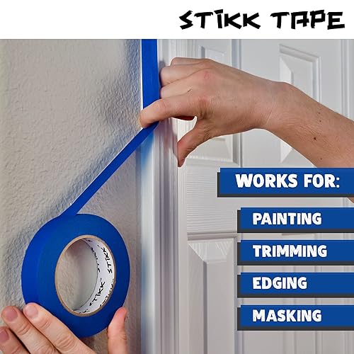 Miniatura 4 de STIKK Cinta de pintor azul - 3 unidades - 14 pulgadas x 60 yardas - Cinta de pintura para pintura, bordes, recortes, techos - Cinta adhesiva para