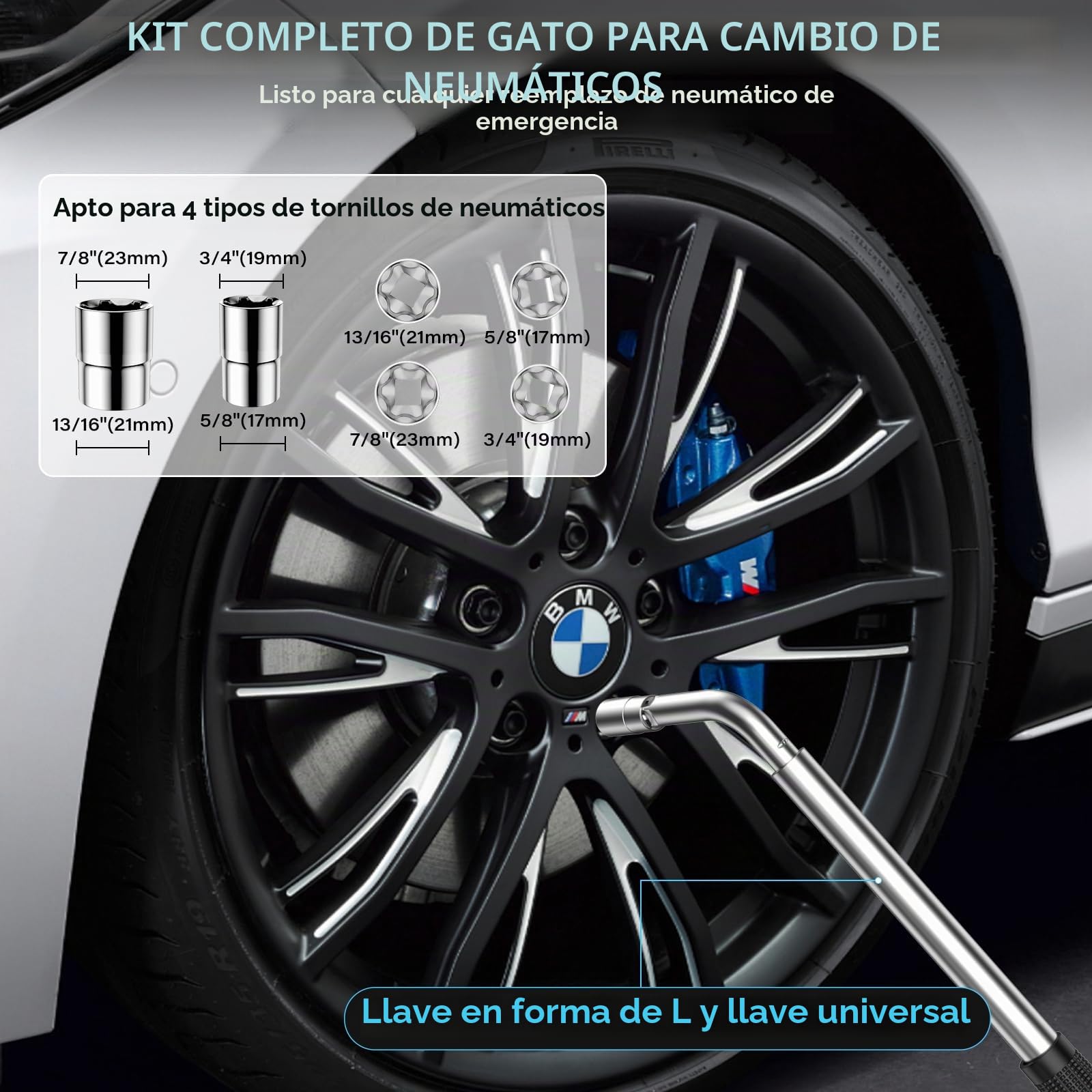 IMAYCC Gato para Coche Universal 2.5T/2500kg, Kit de Gato Coche para Serie BMW con 2 Pcs Bloque De Goma BMW, Portátil Kit de Emergencia con Llave de Tuercas de Rueda BMW Serie 1/3/5/6/7/Z/X SUV