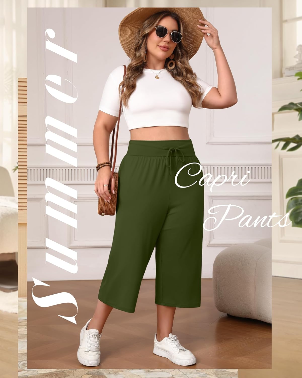 Neer 3 Pack Women's Capris Plus Size Yoga Lounge Pants Wide Leg High Waist Drawstring Cropped Sweatpants with Pockets - Image 6