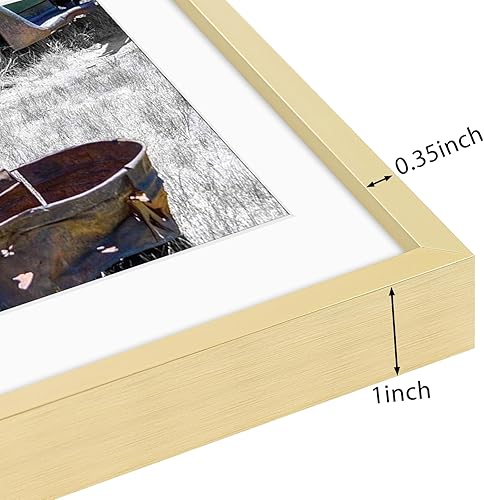 Vista 258 de Golden State Art - Marco de fotos de aluminio satinado clásico de 8 x 10 con alfombrilla de color marfil para fotos de 5 x 7 y cristal real, Dorado