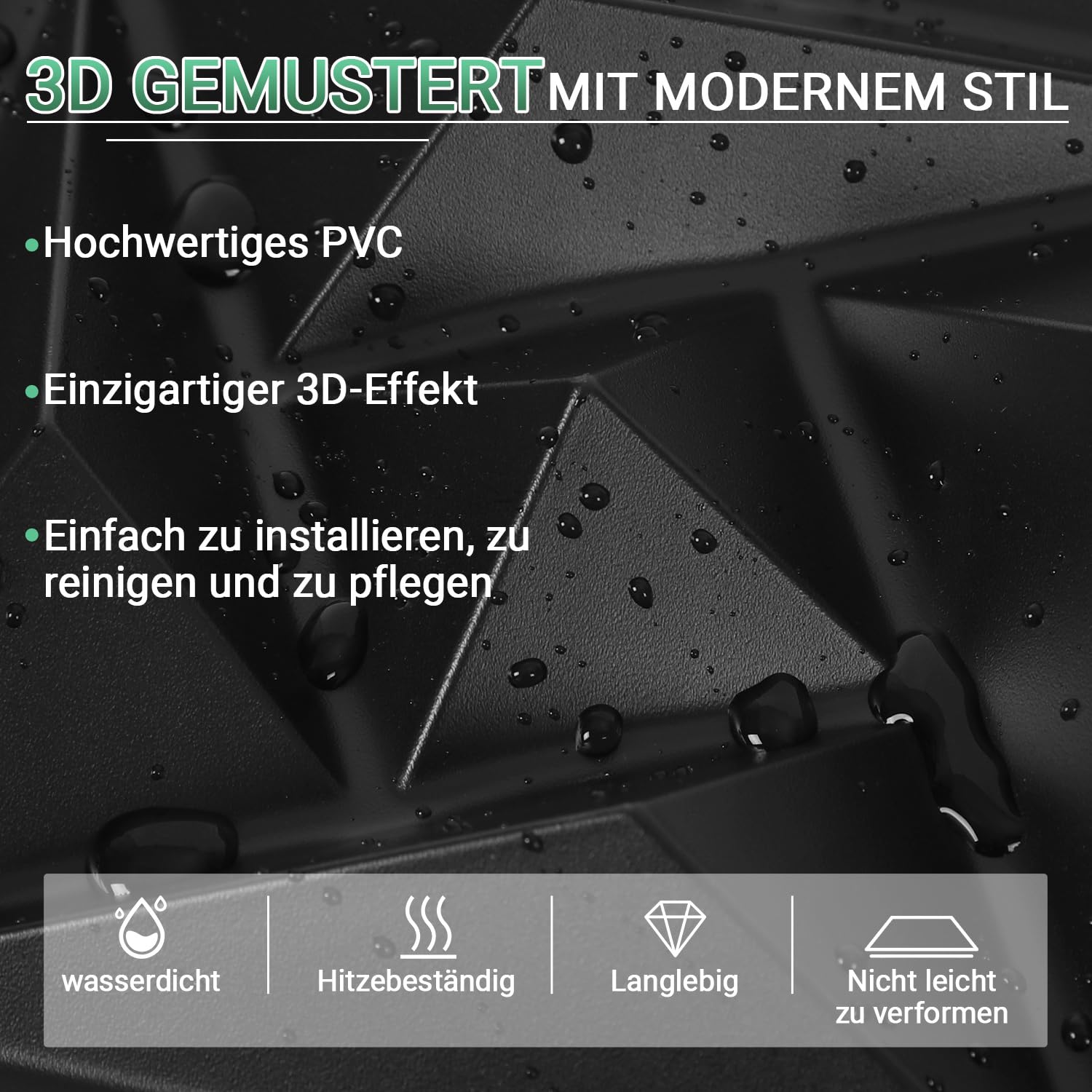 Panele ścienne 3D 30 x 30 cm, kwarc czarny, 24 sztuki (2,16 m²)