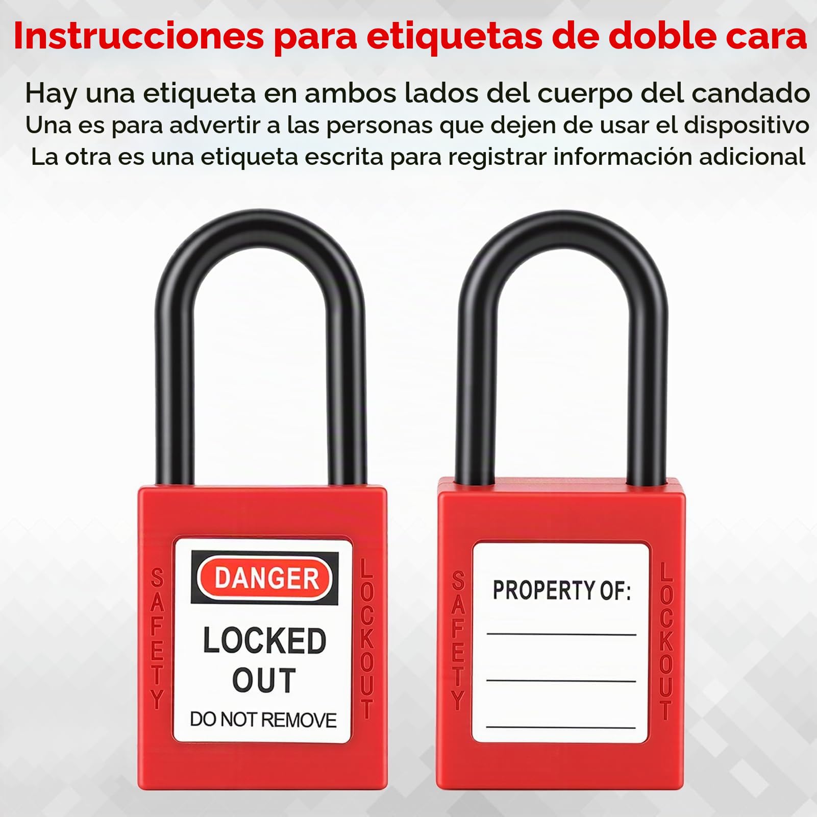 Pack 5 Candados de Seguridad 38mm, Nailon Aislante, 10 Clave,Rojo | Etiqueta de Advertencia, Retención de Llave Liviana para el Sitio Industrial, Adecuado