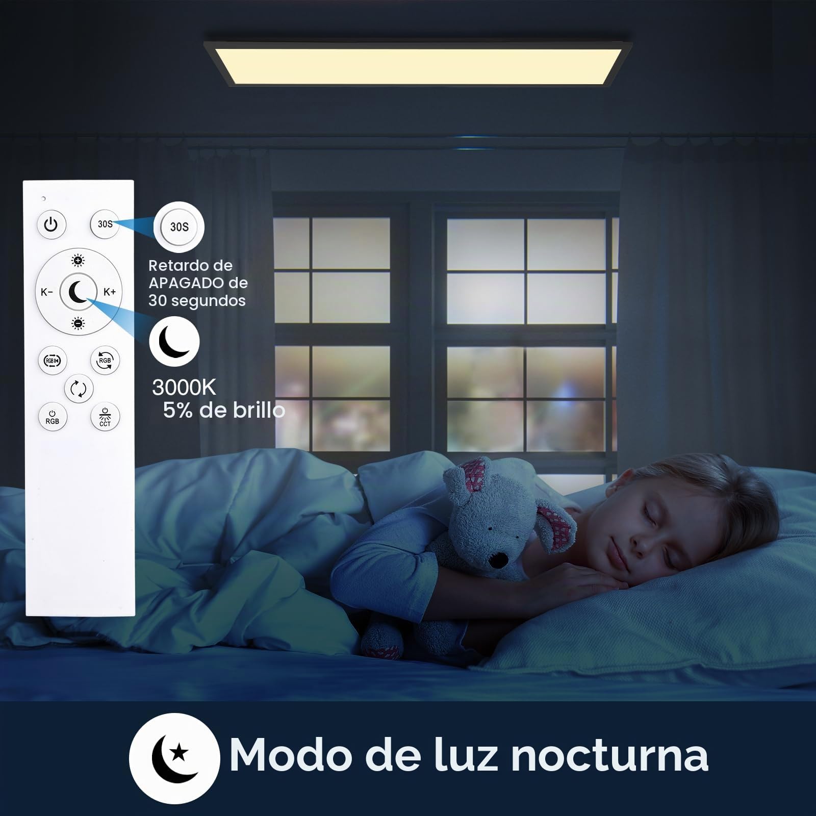 Lámpara de Techo LED Panel Dimmable 120x30cm con Control Remoto, 40W, Panel de Techo con Iluminación Indirecta RGB, Función de Memoria, 3000K-6500K, Luz de Día, para Cocina, Sala de Estar, Oficina